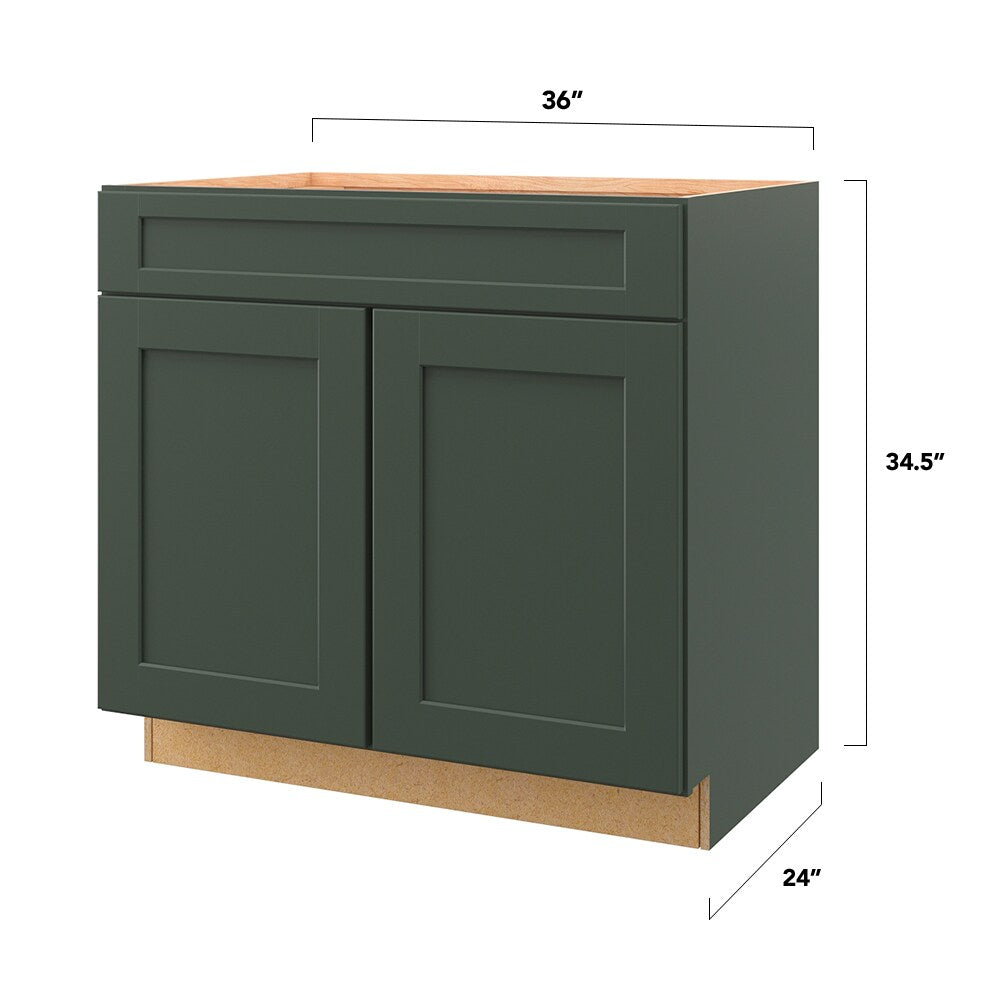 allen + roth Galway 36-in W x 34.5-in H x 24-in D Sage 1-Drawer Base Fully Assembled Cabinet (Flat Panel Shaker Style)