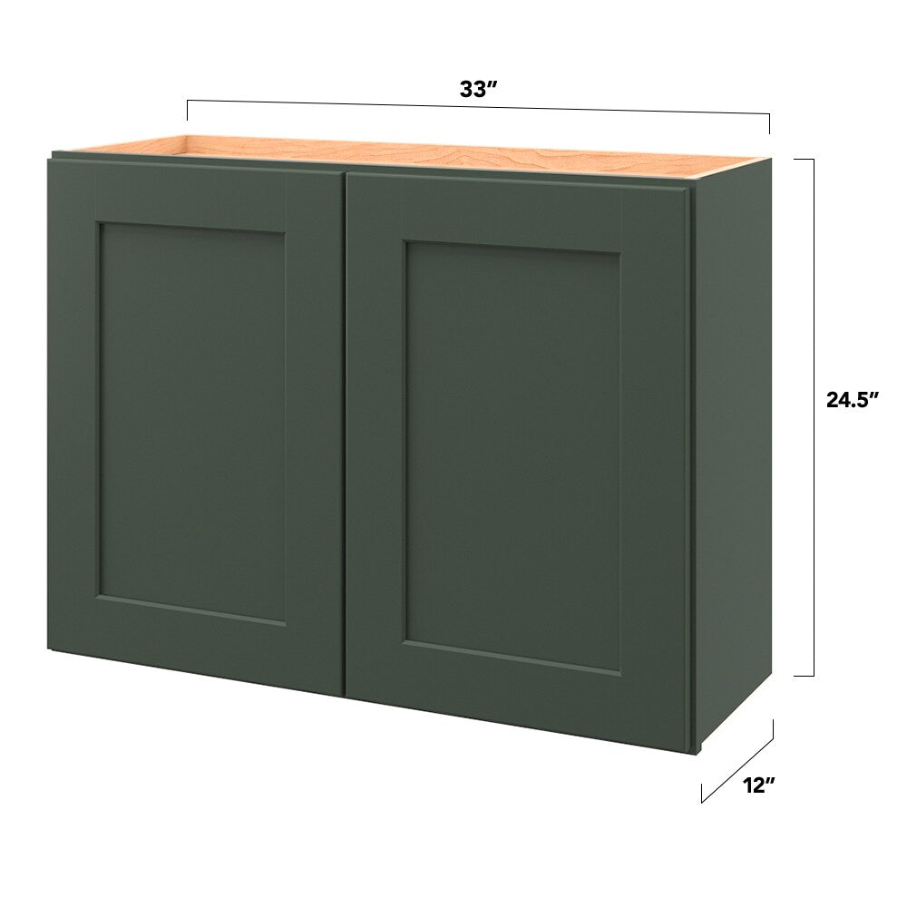 allen + roth Galway 33-in W x 24.5-in H x 12-in D Sage Wall Fully Assembled Cabinet (Flat Panel Shaker Door Style)