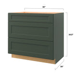 allen + roth Galway 36-in W x 34.5-in H x 24-in D Sage 3-Drawer Base Fully Assembled Cabinet (Flat Panel Style)