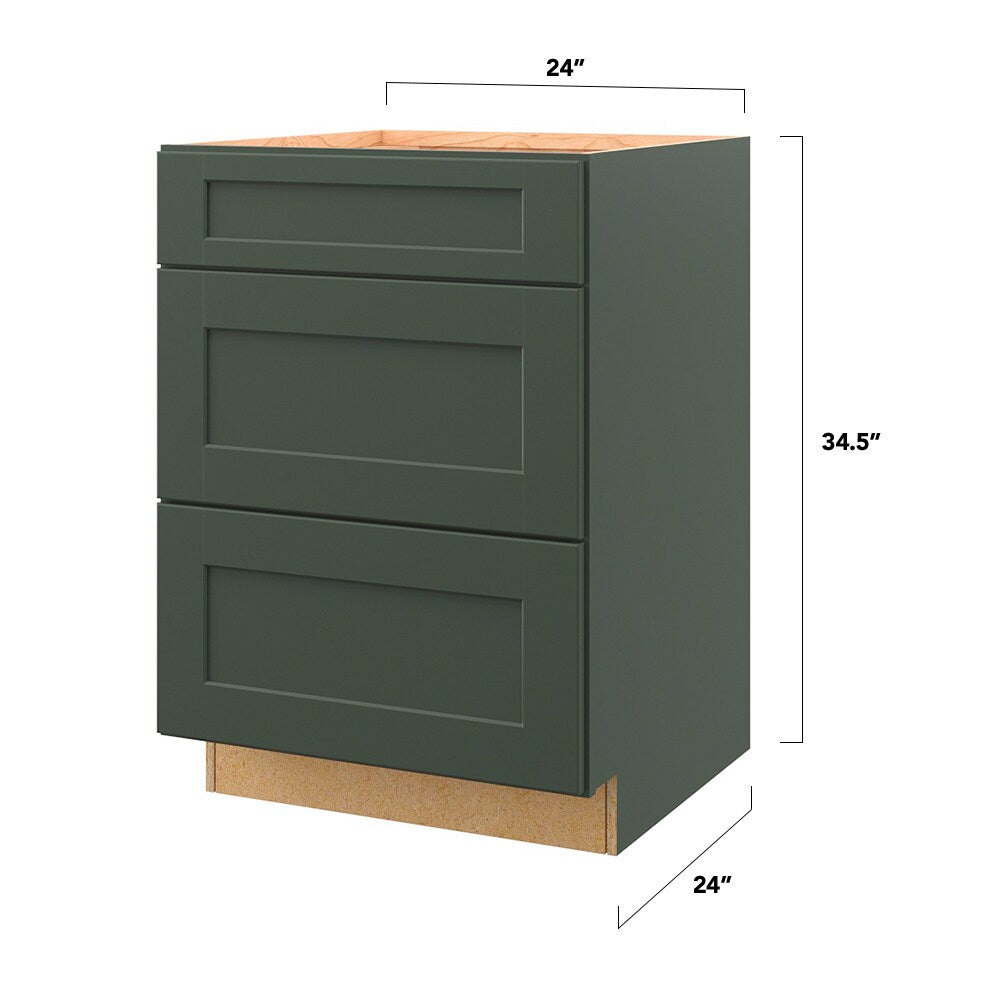 allen + roth Galway 24-in W x 34.5-in H x 24-in D Sage 3-Drawer Base Fully Assembled Cabinet (Flat Panel Style)