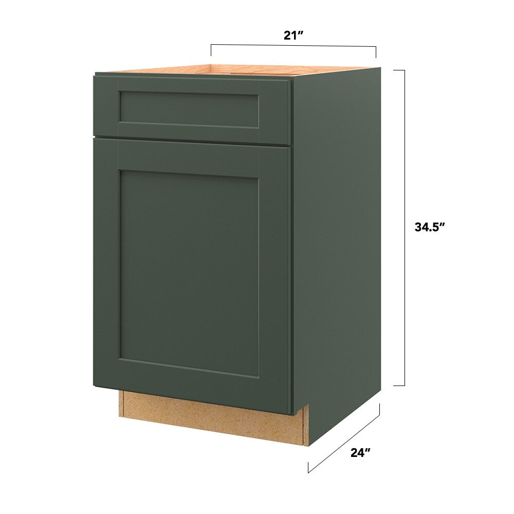 allen + roth Galway 21-in W x 34.5-in H x 24-in D Sage 1-Drawer Base Fully Assembled Cabinet (Flat Panel Shaker Style)
