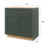 allen + roth Galway 33-in W x 34.5-in H x 24-in D Sage 1-Drawer Base Fully Assembled Cabinet (Flat Panel Shaker Style)