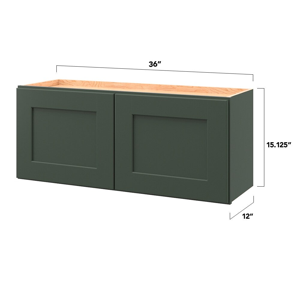 allen + roth Galway 36-in W x 15.125-in H x 12-in D Sage Wall Fully Assembled Cabinet (Flat Panel Shaker Door Style)