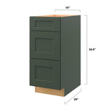 allen + roth Galway 15-in W x 34.5-in H x 24-in D Sage 3-Drawer Base Fully Assembled Cabinet (Flat Panel Style)