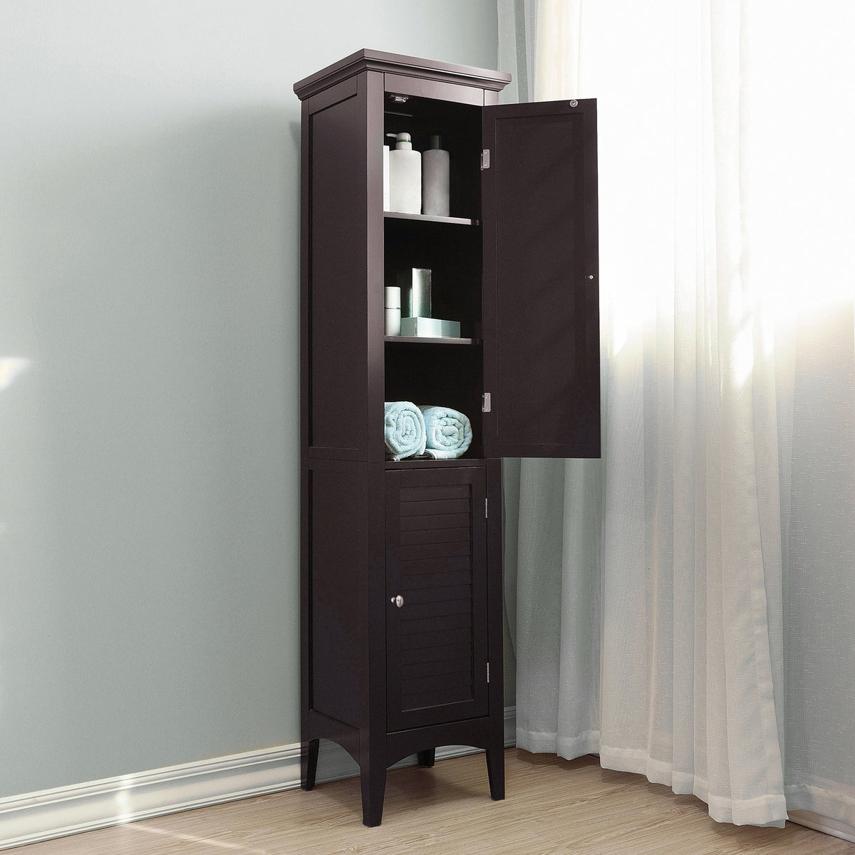 Teamson Home Glancy 15-in x 63-in x 13-in Dark Espresso Freestanding Linen Cabinet