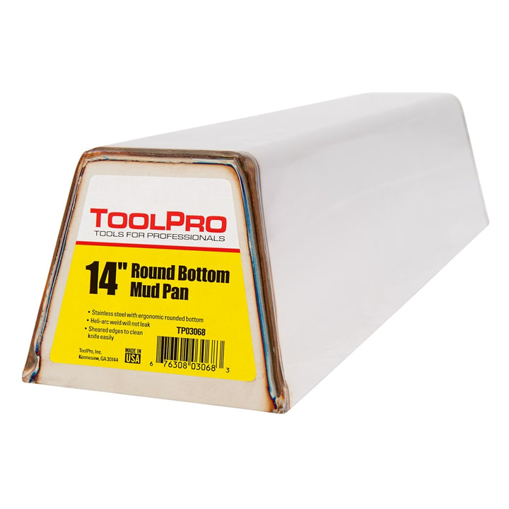 ToolPro 14 in. Stainless Steel Round Bottom Mud Pan 5-in W x 14-in L x 4-in D Drywall Mud Pan