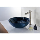 Tempo Series Deco-Glass Vessel Sink in Coiled Blue - Super Arbor
