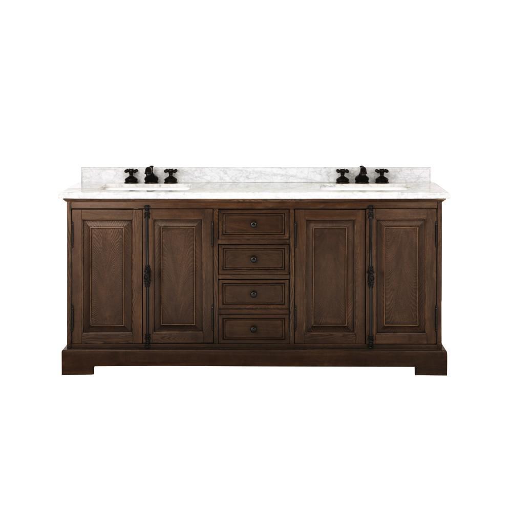 Clinton 72 in. W Double Vanity in Almond Latte with Natural Marble Vanity Top in White with White Sink - Super Arbor