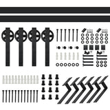 8 ft./96 in. Black Sliding Bypass Barn Door Hardware Track Kit for Double Doors with Non-Routed Floor Guide - Super Arbor