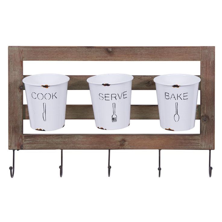 Hanging Metal Utensil Caddy with Hooks and Tin Buckets