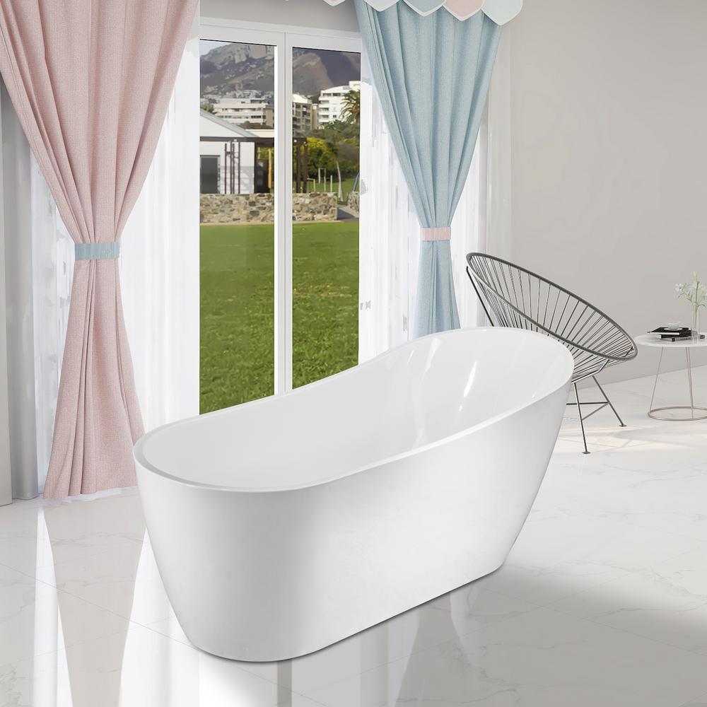 Clermont 59 in. Acrylic Freestanding Flatbottom Bathtub in White - Super Arbor