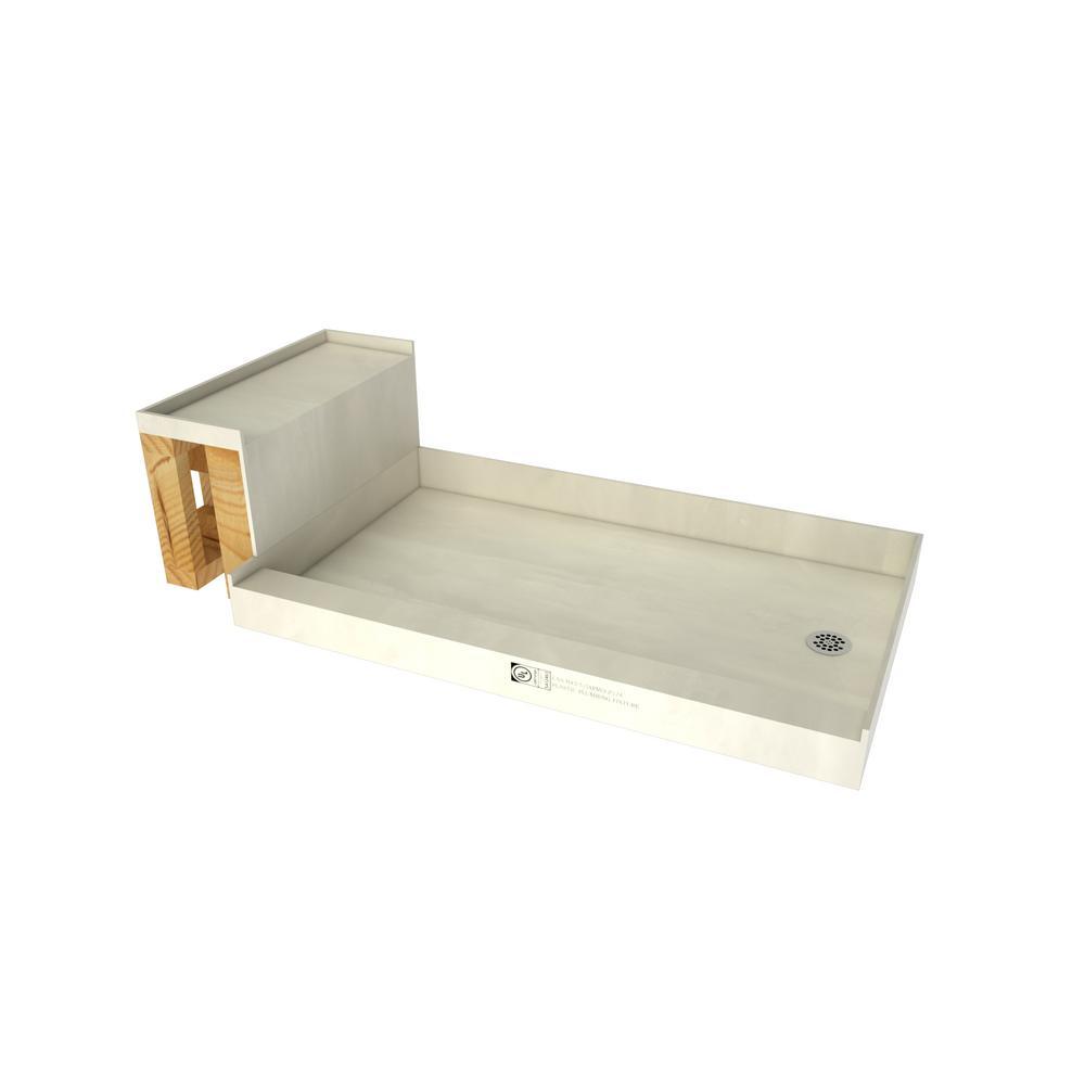 Base'N Bench 42 in. x 72 in. Single Threshold Shower Base and Bench Kit with Left Drain and Polished Chrome Drain Plate - Super Arbor