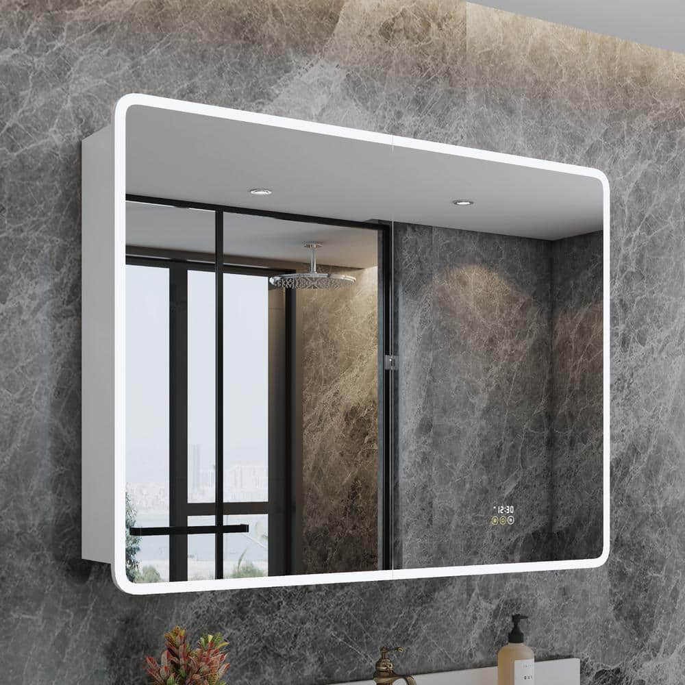 HBEZON Artemis 48 in. W x 36 in. H Medium Rectangular Aluminum Rounded Edge Dimmable Medicine Cabinet with Mirror