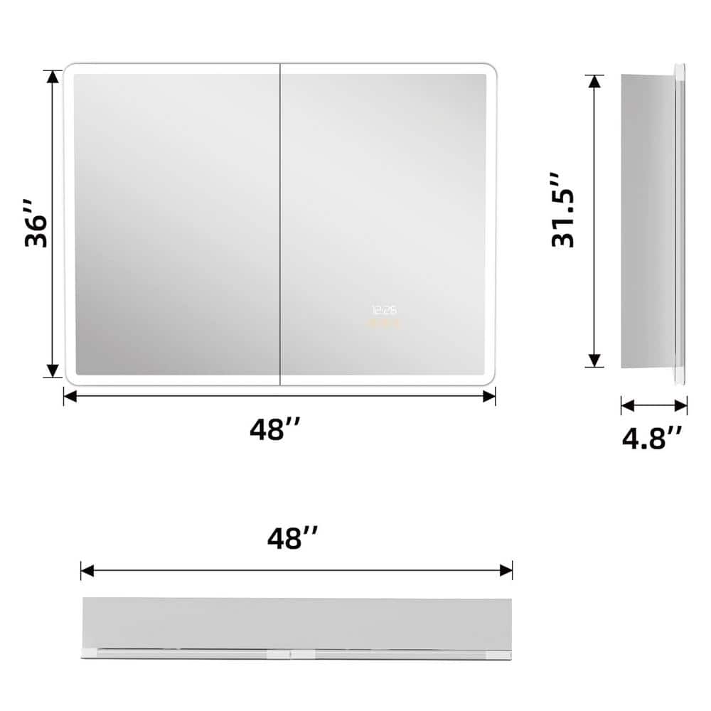 HBEZON Artemis 48 in. W x 36 in. H Medium Rectangular Aluminum Rounded Edge Dimmable Medicine Cabinet with Mirror