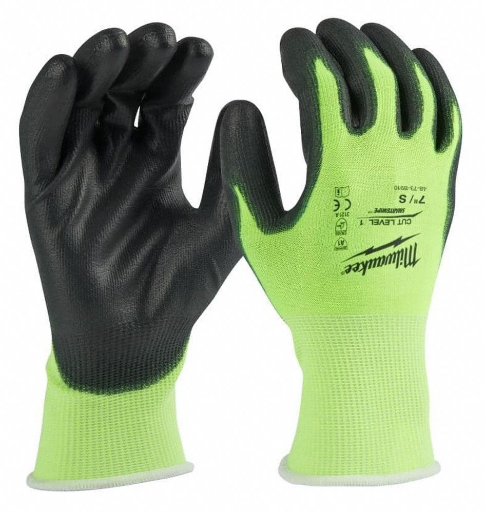 MILWAUKEE Polyurethane Dipped Work Gloves, Size Large (L), Lime/Black