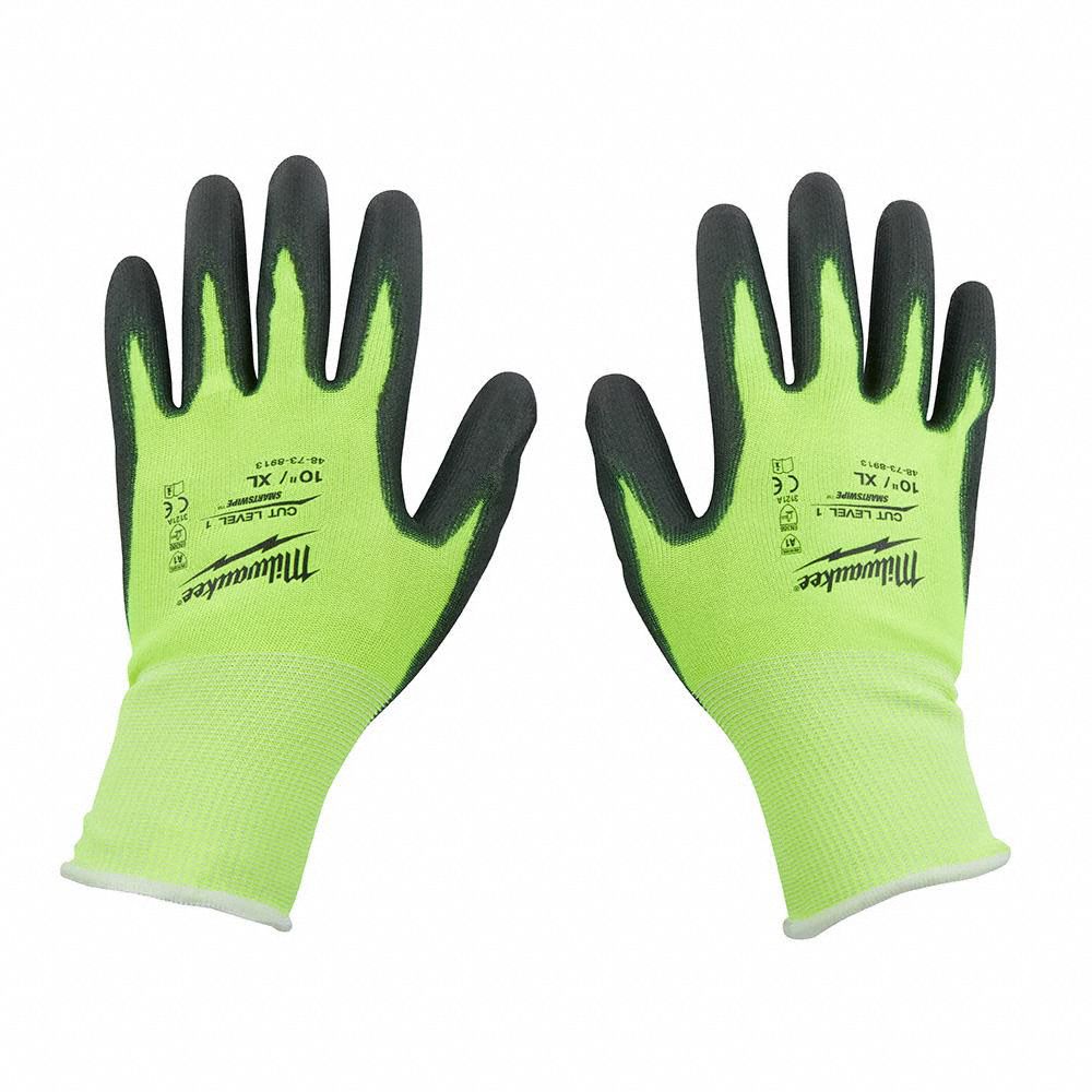 MILWAUKEE Polyurethane Palm Dipped Work Gloves, ANSI Abrasion Level 3
