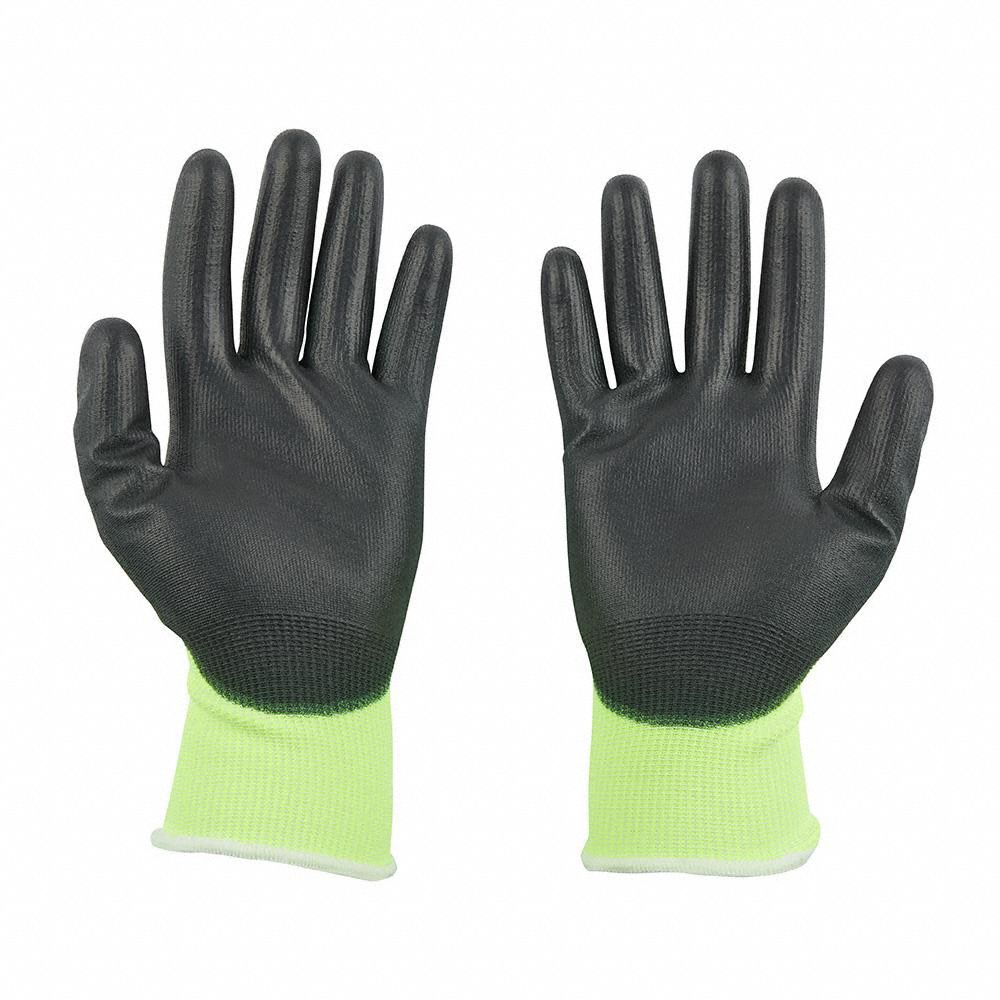 MILWAUKEE Polyurethane Dipped Work Gloves, Size Large (L), Lime/Black