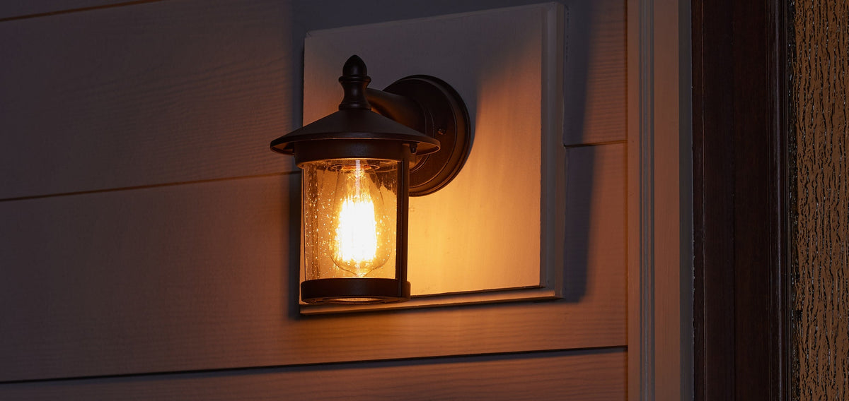 Project Source 2-Pack 8.78-in H Matte Black Outdoor Wall Lanterns with Seeded Glass, Medium Base (E-26)