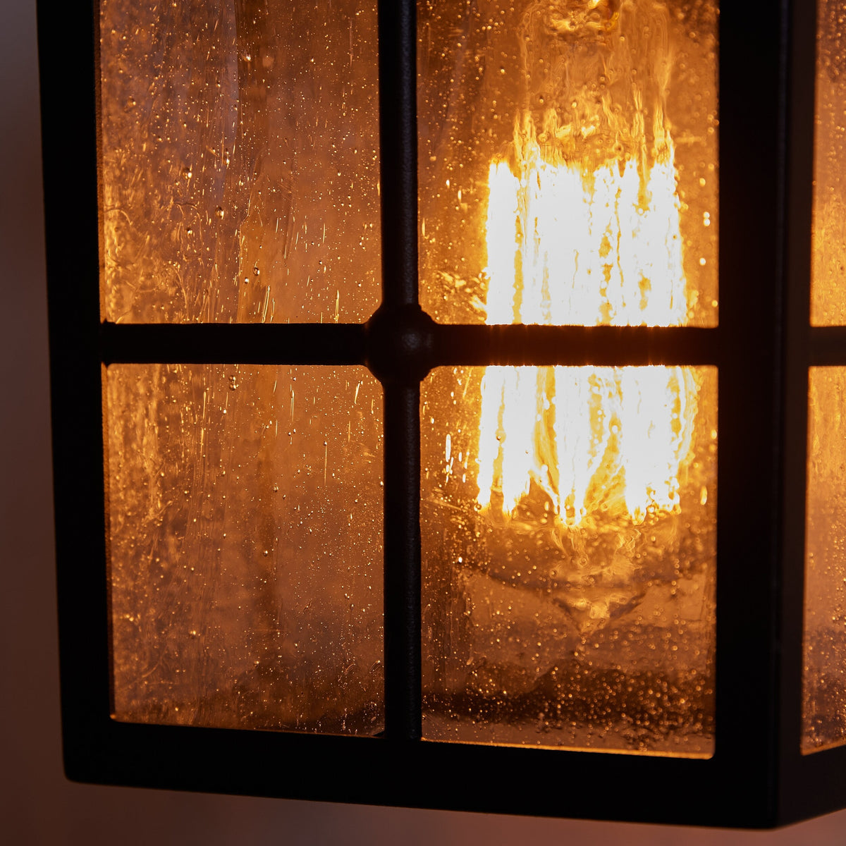 Project Source 2-Pack 8.77-in H Matte Black Outdoor Wall Lanterns, Medium Base (E-26) with Seeded Glass