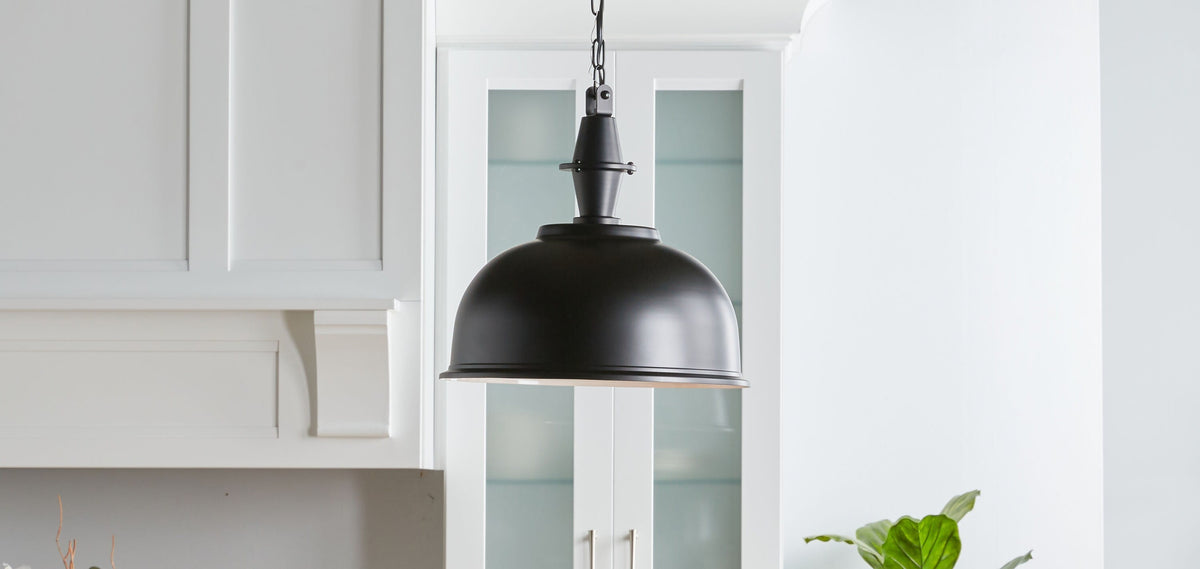 Progress Lighting Impress Black Industrial Dome Pendant Light, 16-in W x 15.125-in H