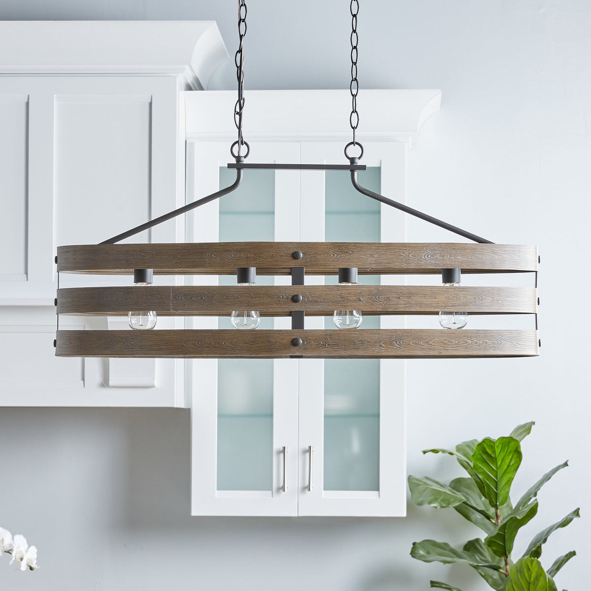 Progress Lighting Gulliver 4-Light Graphite Farmhouse Linear Large Hanging Kitchen Island Light