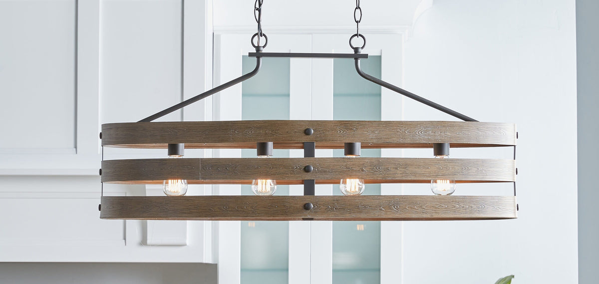 Progress Lighting Gulliver 4-Light Graphite Farmhouse Linear Large Hanging Kitchen Island Light