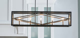Quoizel Platform 5-Light Matte Black with Gold Linear Kitchen Island Chandelier, 60-in Downrods, Dimmable