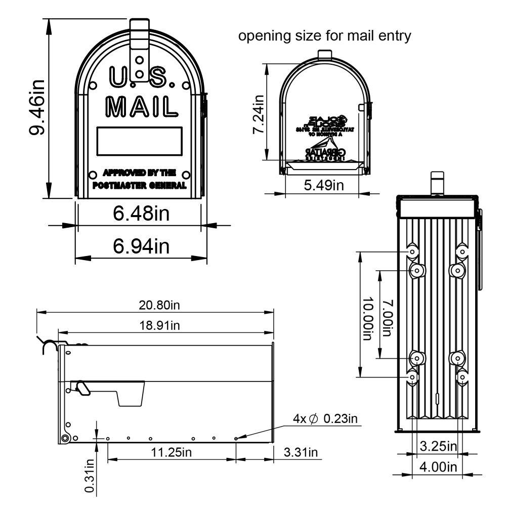Admiral Medium, Aluminum, Post-Mount Mailbox, Textured White - Super Arbor