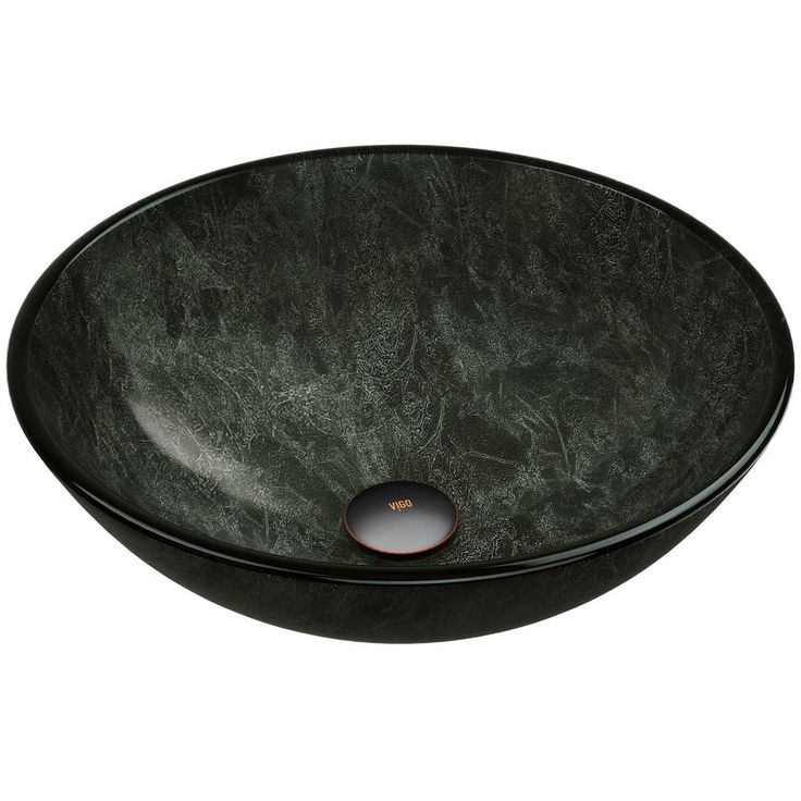 VIGO Gray Handmade Glass Round Vessel Bathroom Sink in Gray Onyx