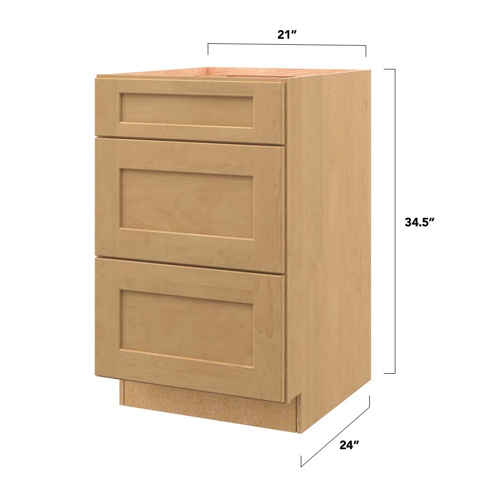 allen + roth Innsbrook 21-in W x 34.5-in H x 24-in D Rye 3-Drawer Base Fully Assembled Cabinet (Flat Panel Style)