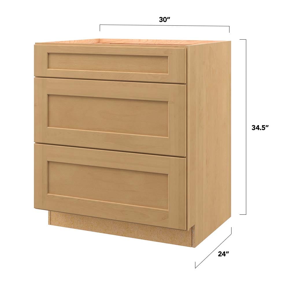 allen + roth Innsbrook 30-in W x 34.5-in H x 24-in D Rye 3-Drawer Base Fully Assembled Cabinet (Flat Panel Style)