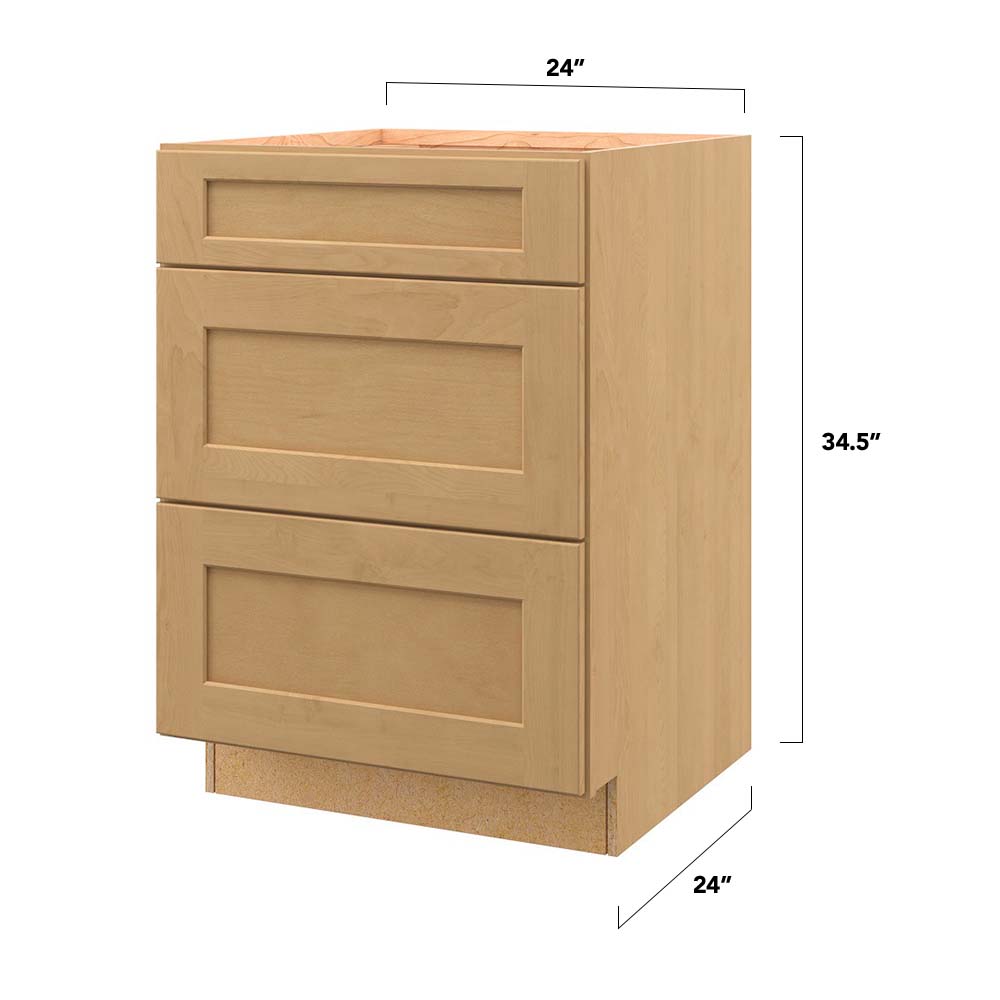allen + roth Innsbrook 24-in W x 34.5-in H x 24-in D Rye 3-Drawer Base Fully Assembled Cabinet (Flat Panel Style)
