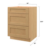 allen + roth Innsbrook 24-in W x 34.5-in H x 24-in D Rye 3-Drawer Base Fully Assembled Cabinet (Flat Panel Style)