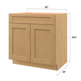 allen + roth Innsbrook 33-in W x 34.5-in H x 24-in D Rye 1-Drawer Base Fully Assembled Cabinet (Flat Panel Shaker Style)