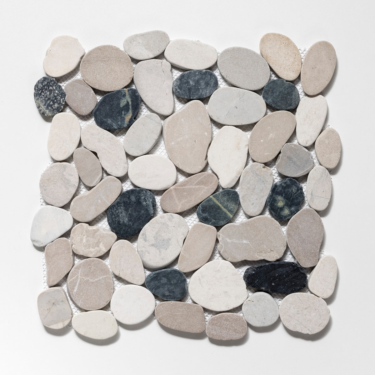 CRUZ BAY STUDIO Sliced Pebble Tile Bkack, White, Tan 12-in x 12-in Honed Natural stone Quartz Pebble Mosaic Floor and Wall Tile product image