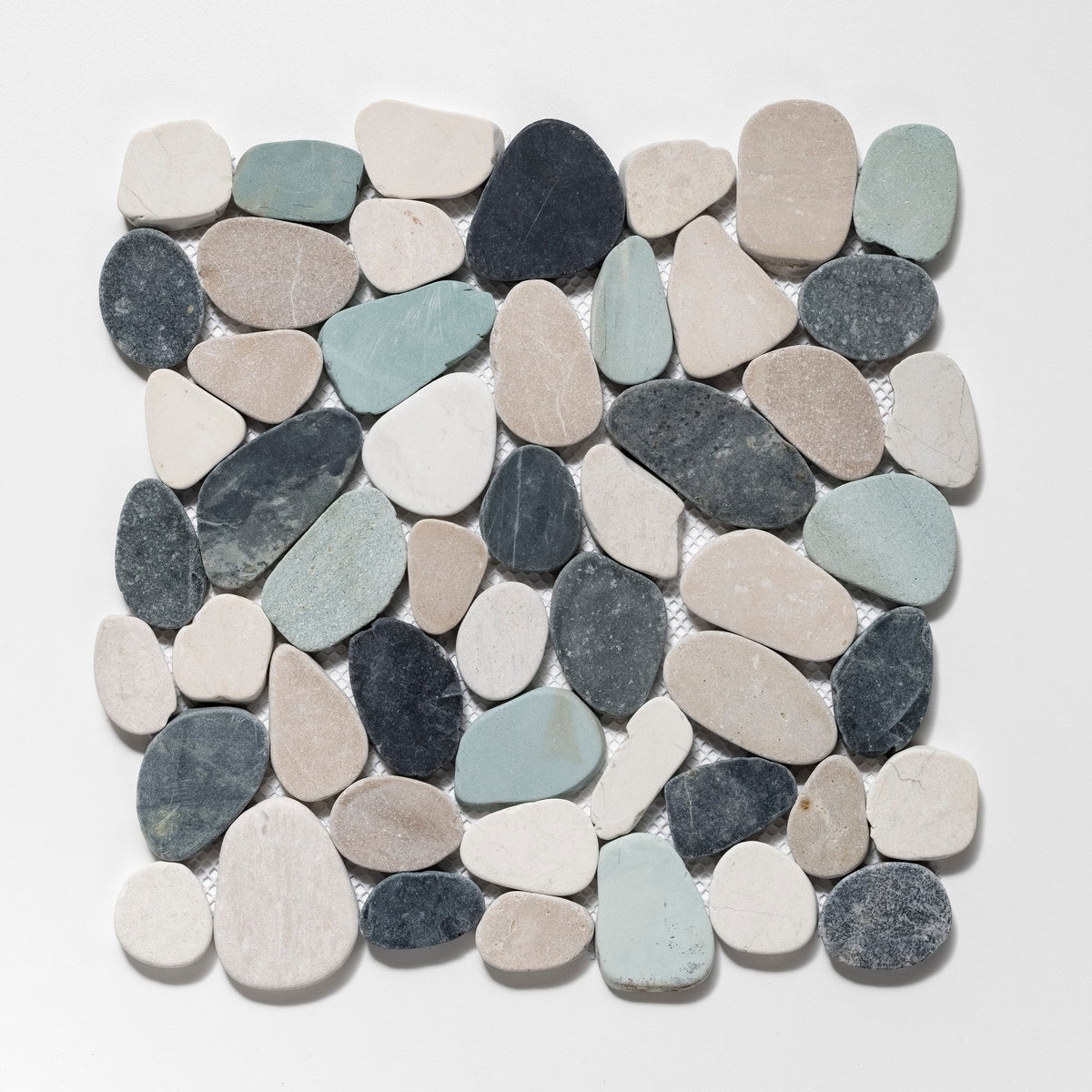 CRUZ BAY STUDIO Sliced Pebble Black/Green/Tan 12-in x 12-in Honed Natural stone Quartz Pebble Mosaic Floor and Wall Tile product image