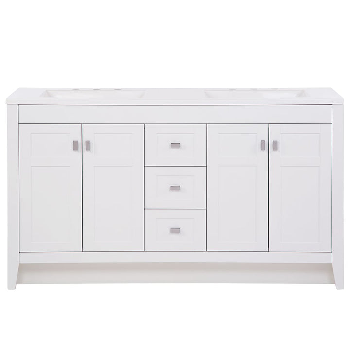 Diamond NOW Brenton 60-in White Double Sink Bathroom Vanity with White Cultured Marble Top