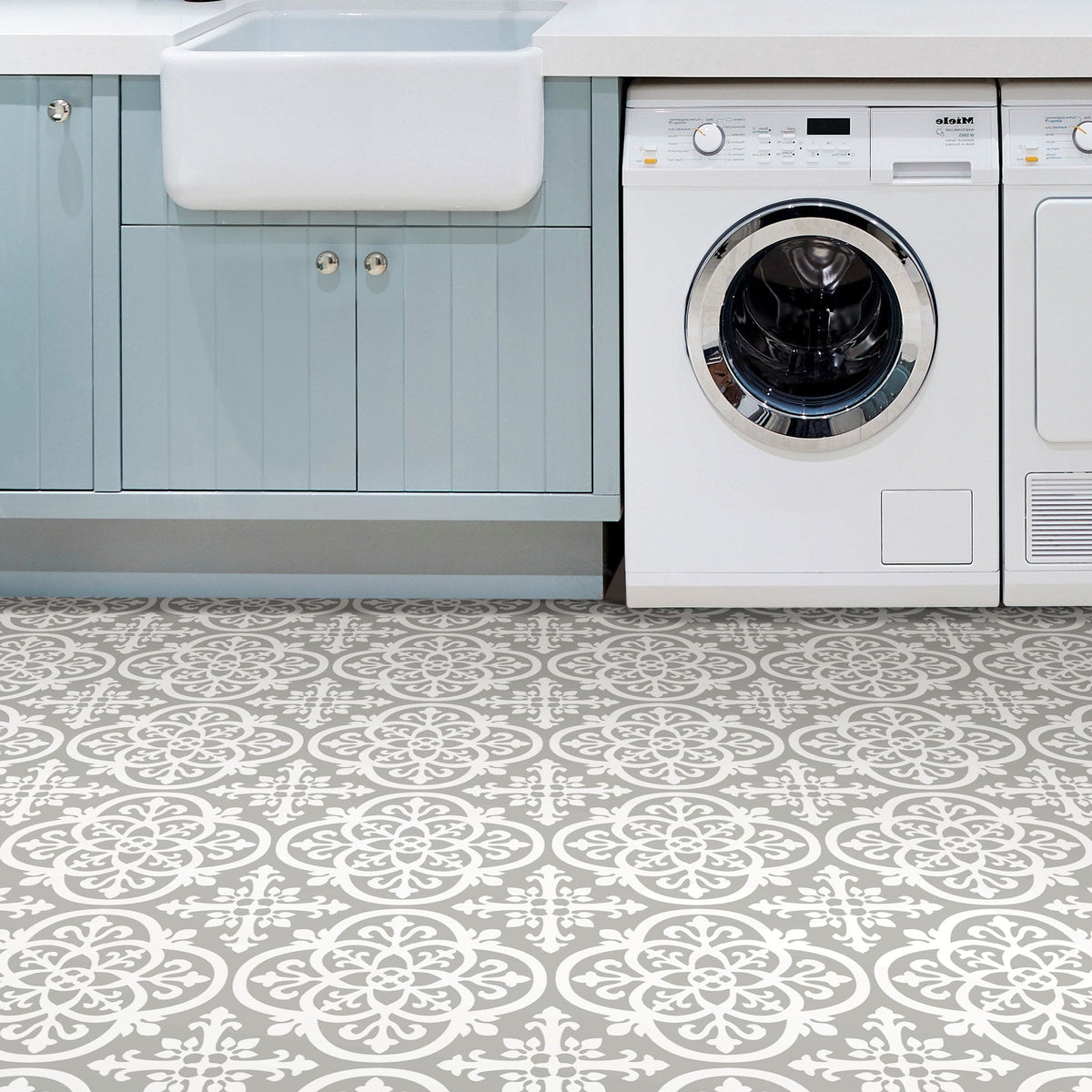 FloorPops Grey and White 2.76-mil x 12-in W x 12-in L Water Resistant Peel and Stick Vinyl Tile Flooring