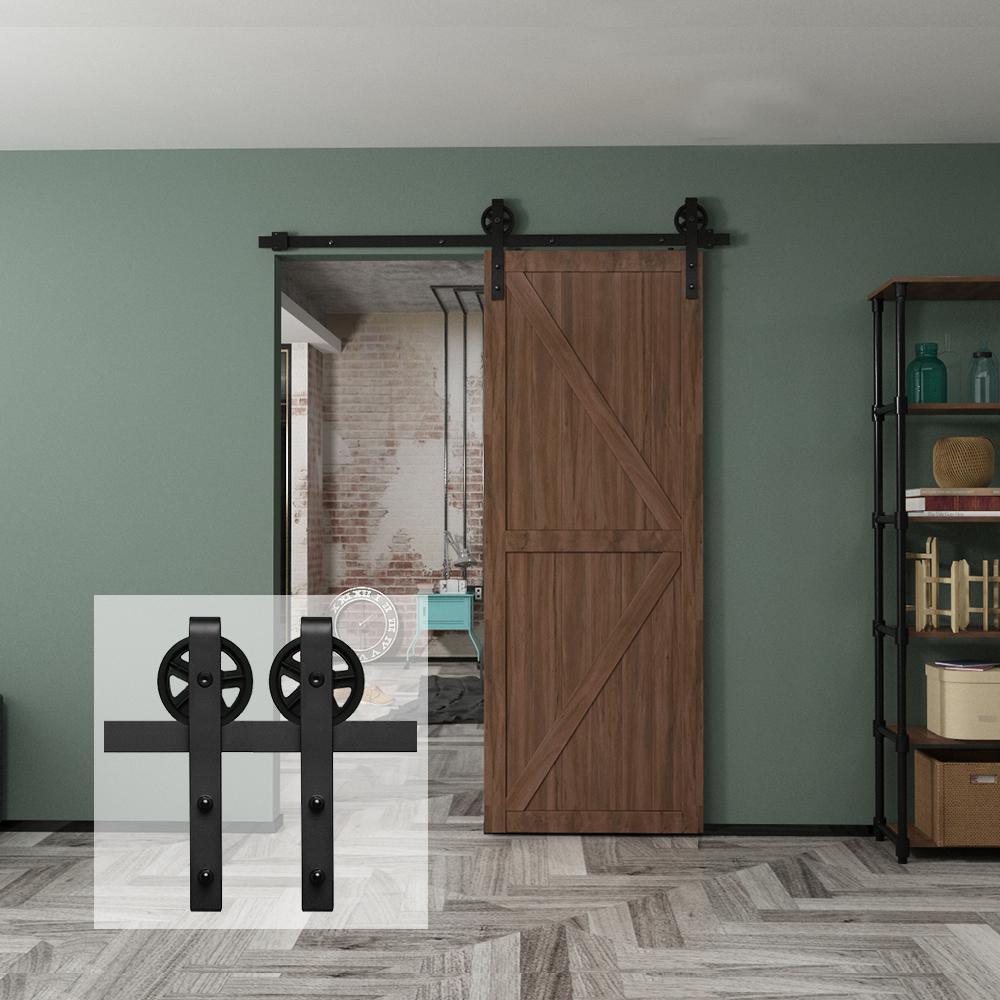5 ft./60 in. Black Sliding Barn Door Track and Hardware Kit with Bigwheel J-Shape Hanger For Single Door - Super Arbor