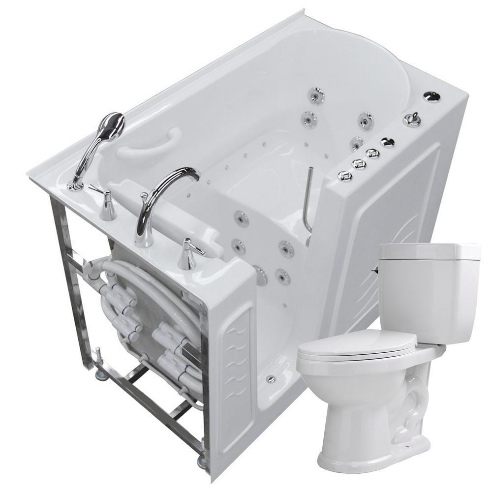 Nova Heated 52.8 in. Walk-In Whirlpool and Air Bath Tub in White with 1.28 GPF Single Flush Toilet