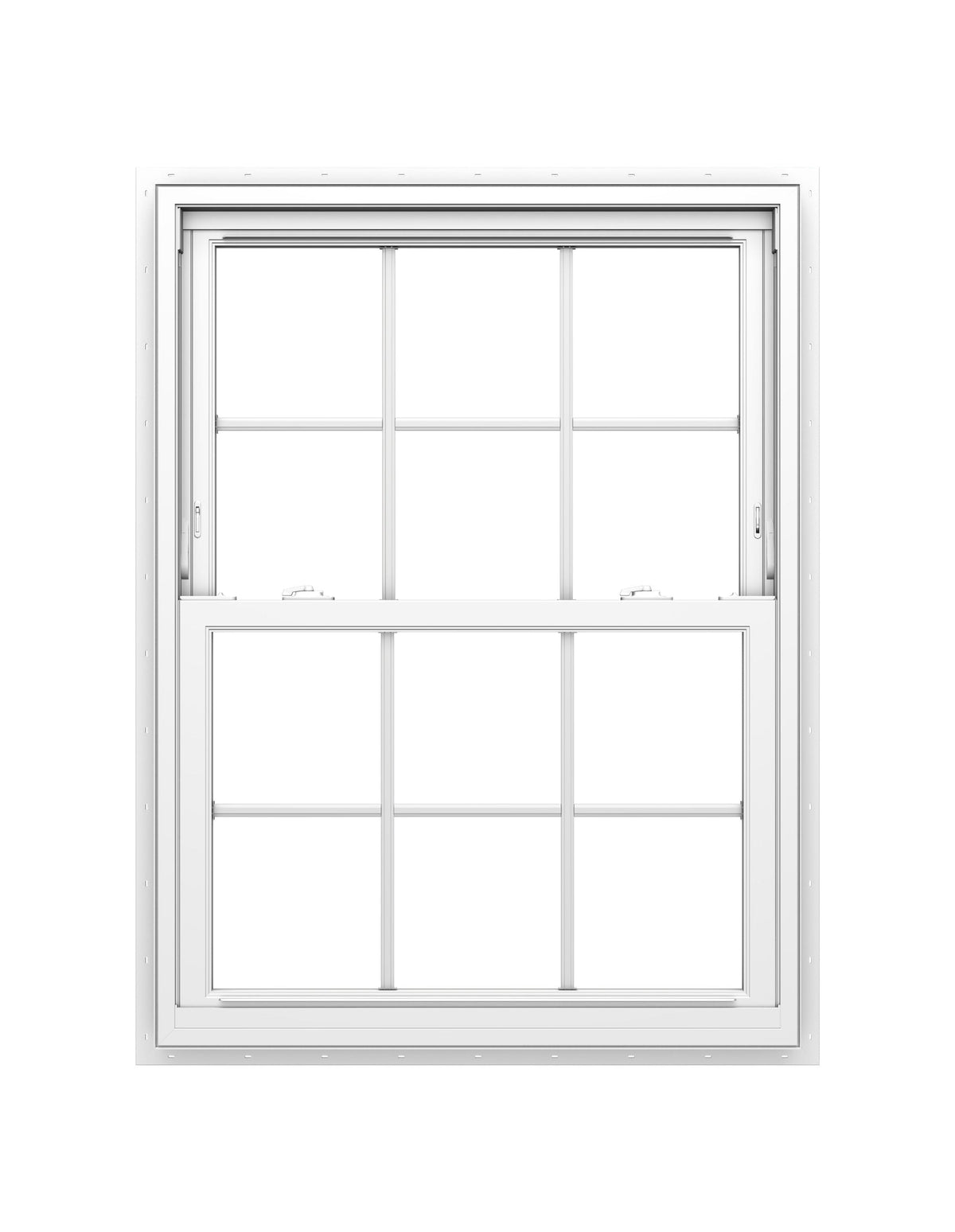 Pella 150 Series New Construction 31-1/2-in x 53-1/2-in White Vinyl Low‑E Argon Double Hung Window with Grids, Full Screen Included
