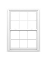 Pella 150 Series New Construction 31-1/2-in x 53-1/2-in White Vinyl Low‑E Argon Double Hung Window with Grids, Full Screen Included