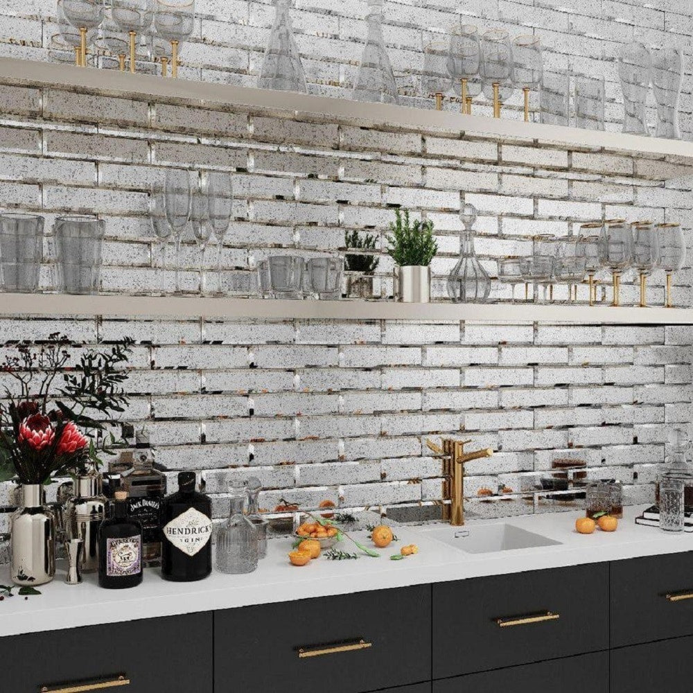 Apollo Tile (Sample) Silver 3-in x 12-in Glossy Glass Brick Subway Wall Tile