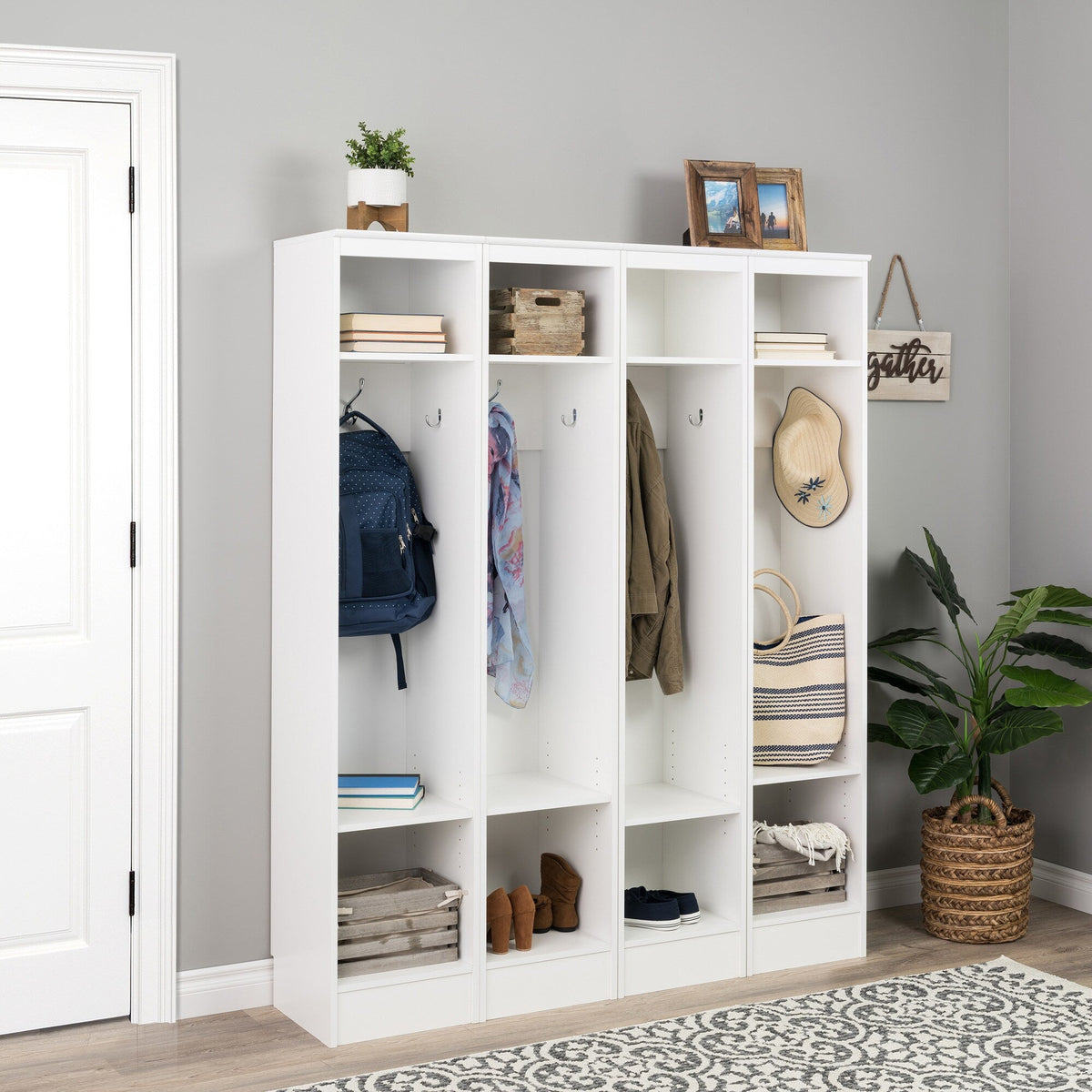 Prepac Entryway Modern 59-in White Composite Hall Tree