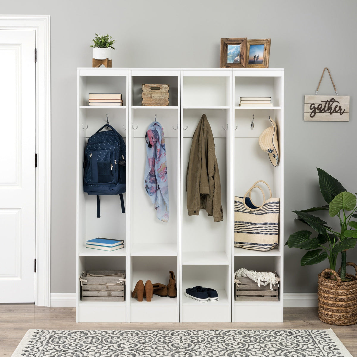Prepac Entryway Modern 59-in White Composite Hall Tree