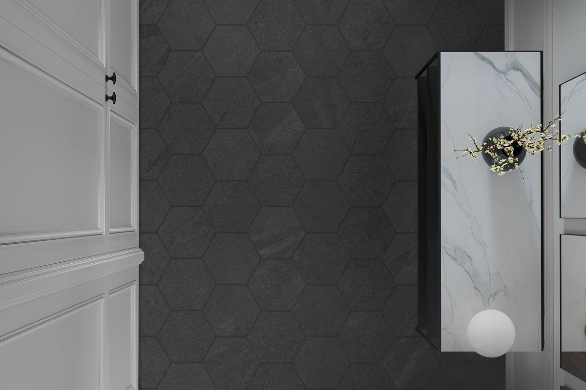 Satori Gios Graphite Hexagon 8-in x 10-in Matte Porcelain Floor and Wall Tile (0.44-sq ft per Piece)