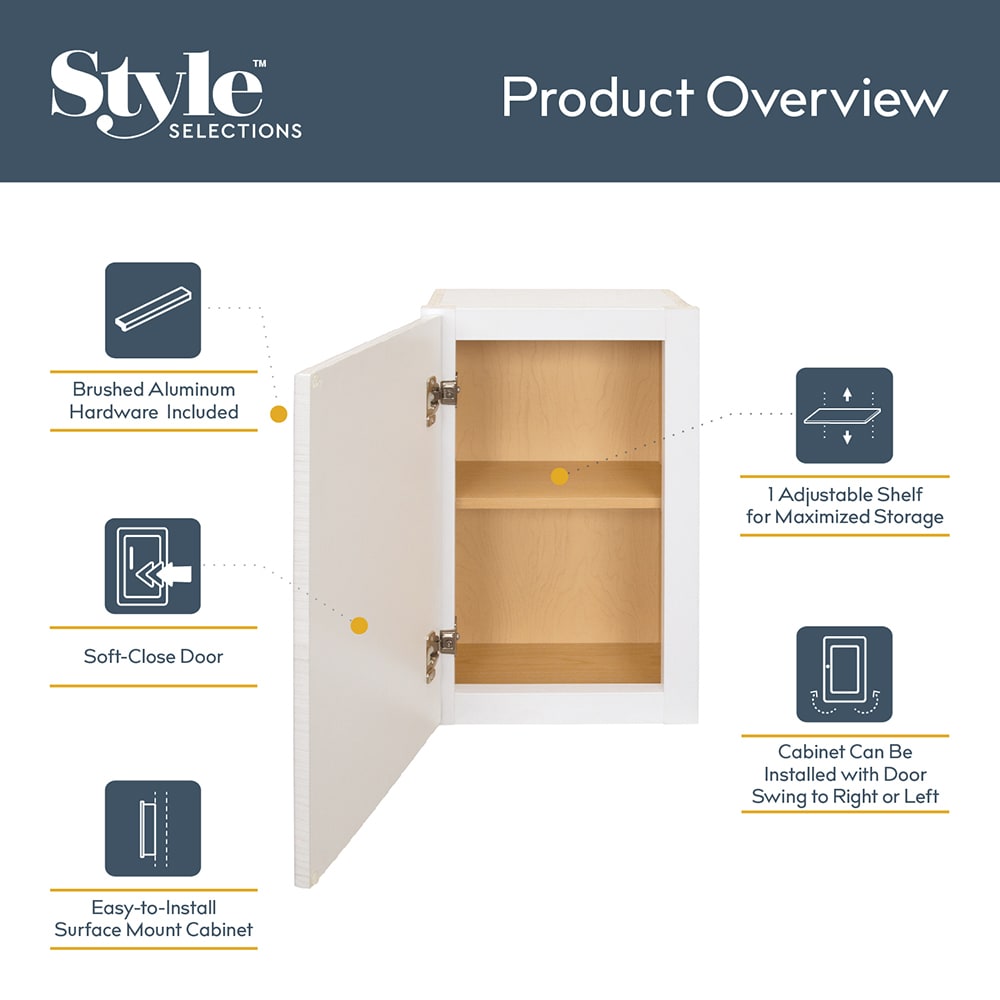 Style Selections Acadia 12-in x 20-in x 6.93-in White Soft Close Bathroom Wall Cabinet