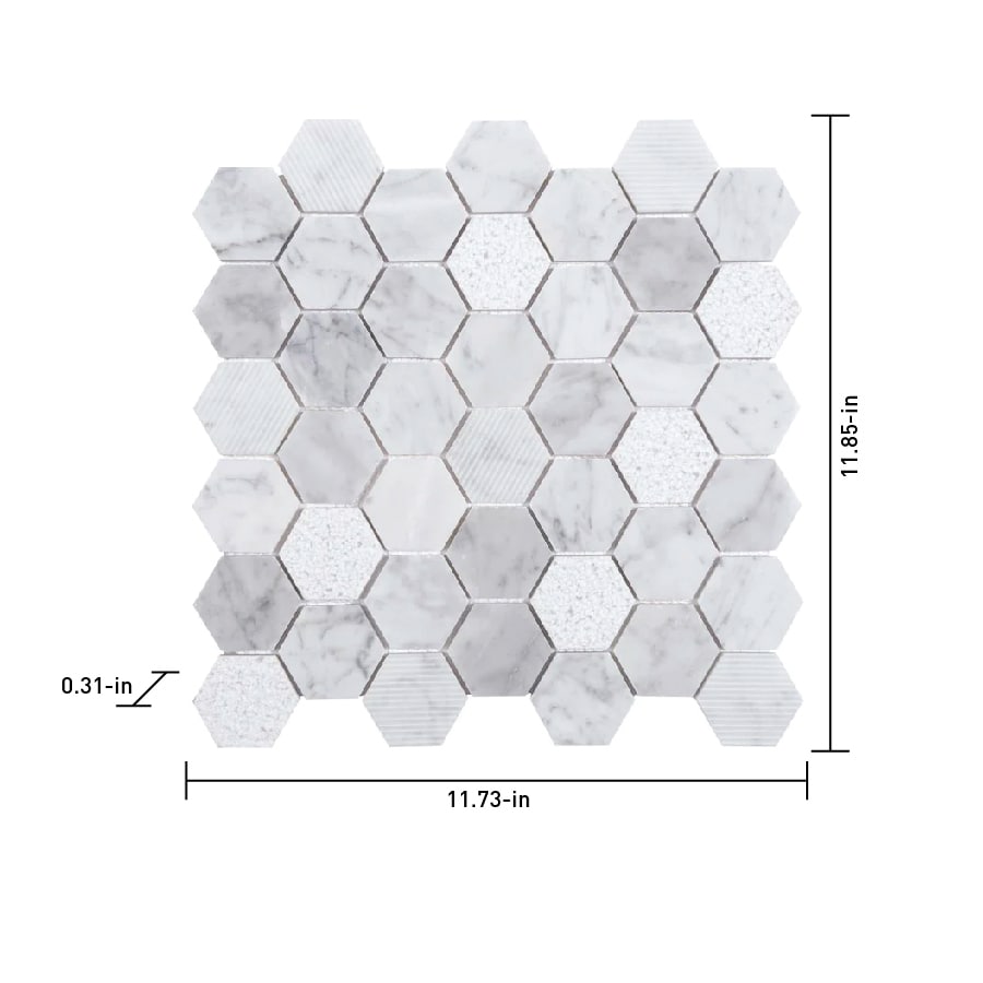 Satori Carrara 12-in x 12-in Multi-finish Natural Stone Look Hexagon Mosaic Floor and Wall Tile (0.96-sq. ft/ Piece)