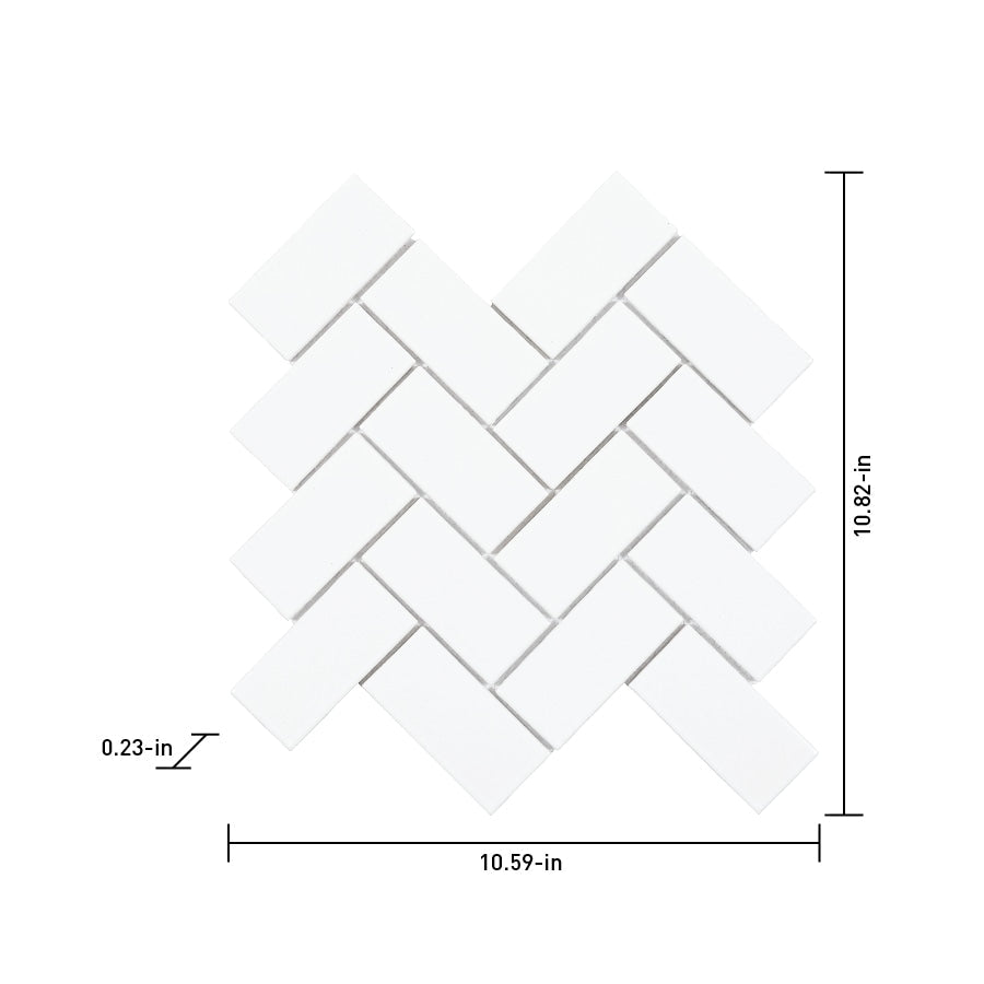 Satori Hudson 11-in x 11-in Glossy Porcelain Herringbone Subway Wall Tile, White (1-sq ft Piece)