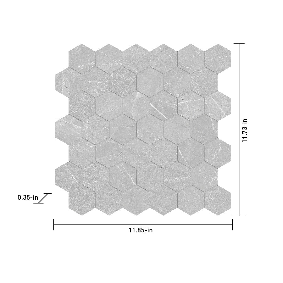 Satori Palisade Grigio Polished Hexagon 12-in x 12-in Polished Porcelain Marble-Look Mosaic Tile, 9.7-sq ft Carton